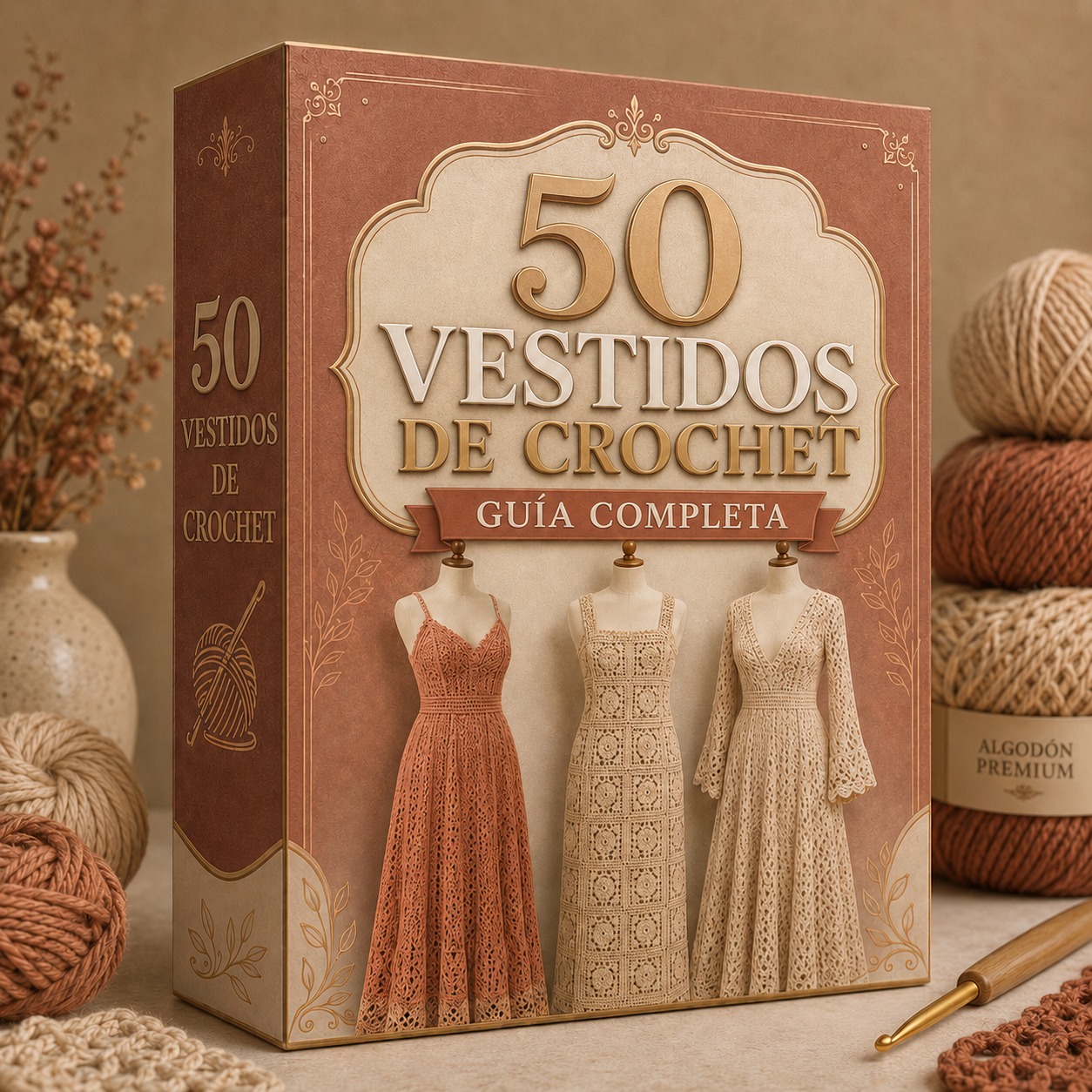 Caja de la guía 50 Vestidos de Crochet con páginas internas del PDF