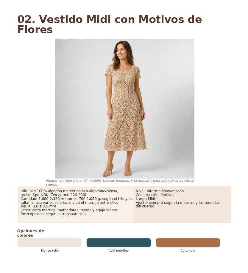 Página de la guía con el modelo 02 Vestido Midi con Motivos de Flores