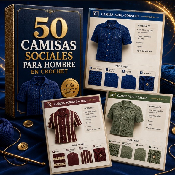 Caja de la guía con las páginas internas de las camisas de vestir para hombre en crochet
