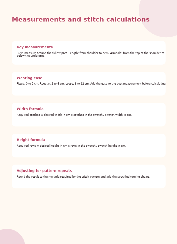 Guide page about measurements and stitch calculations