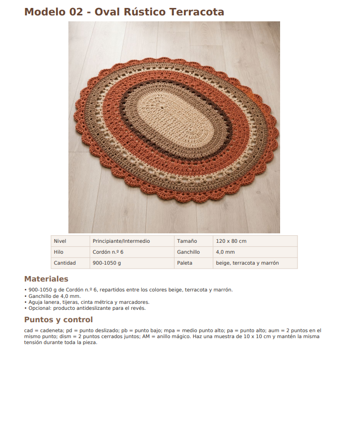 Página del PDF: Proyecto 06 - Alfombra Girasol con puntos utilizados y elaboración