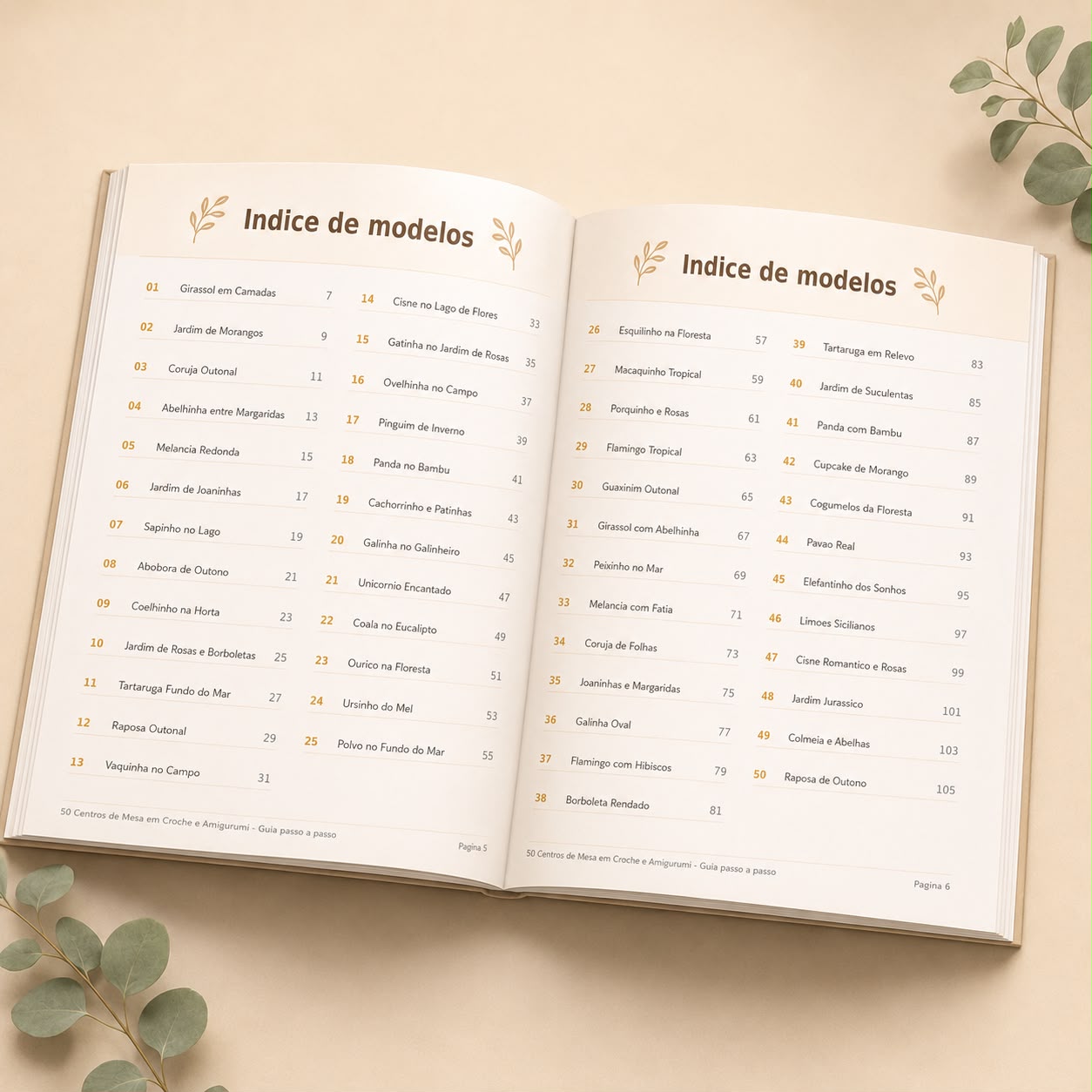 Índice de modelos do PDF com os 50 centros de mesa numerados