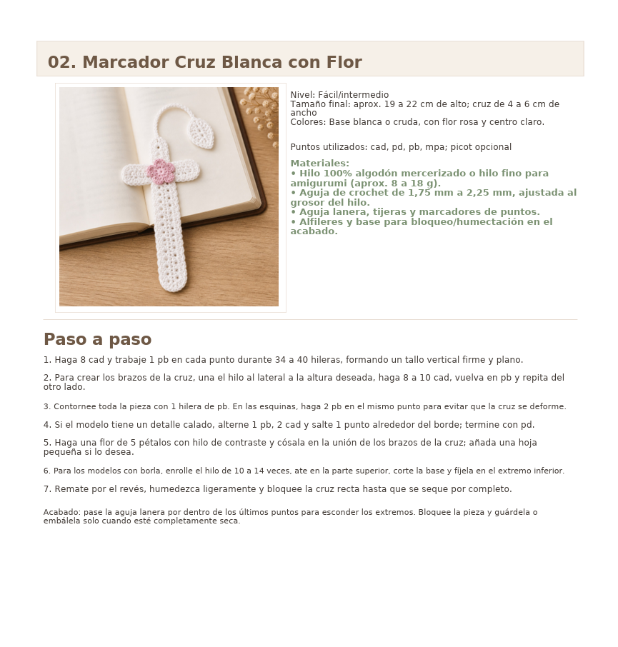 Página de la guía con el modelo Marcapáginas Cruz Blanca con Flor