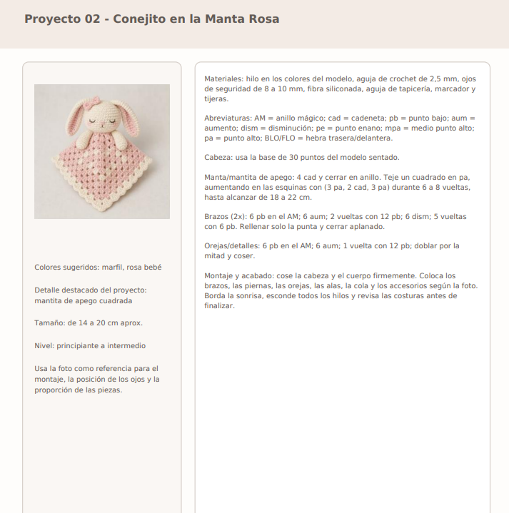Página del PDF: Conejito con Manta Rosa con vueltas detalladas