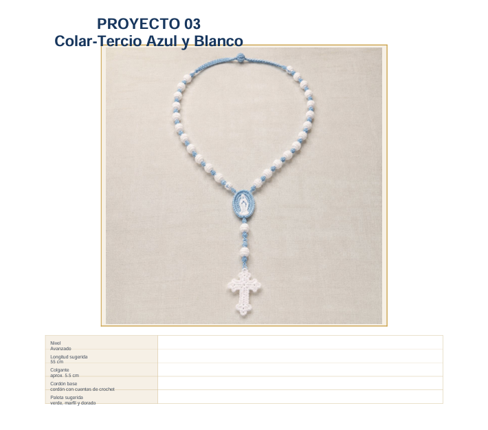 Página del PDF: Collar Rosario Azul y Blanco en crochet