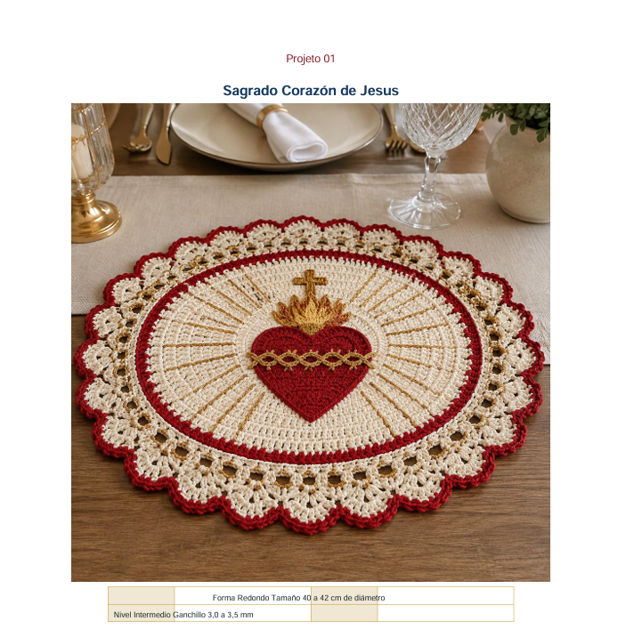 Mantel individual del Sagrado Corazón de Jesús en crochet