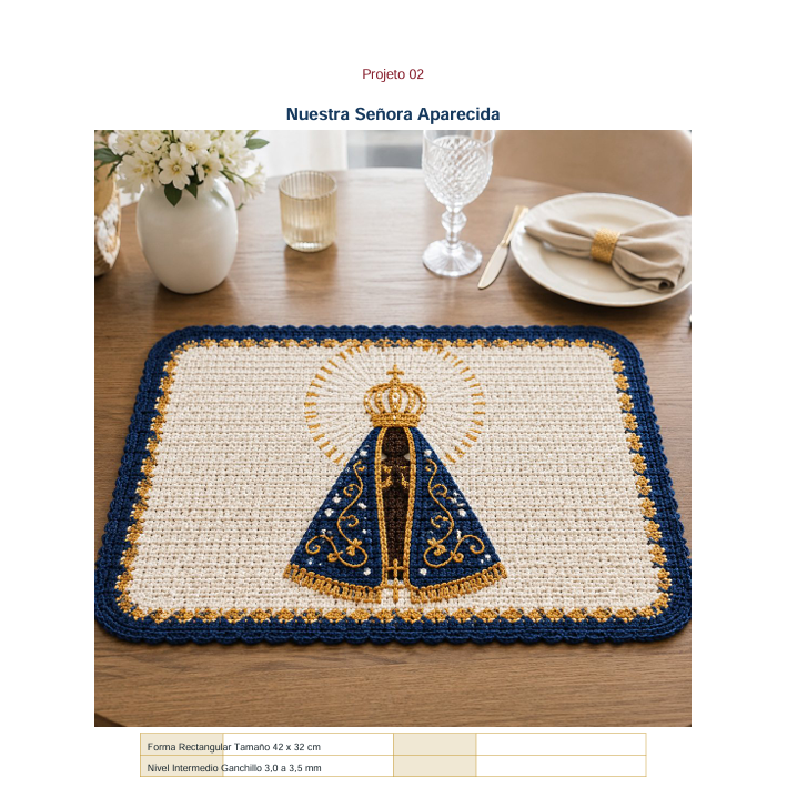 Mantel individual de Nuestra Señora de Aparecida en crochet