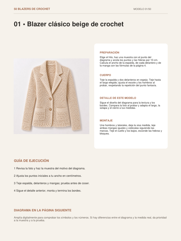 Modelo de blazer con foto e indicaciones de elaboración