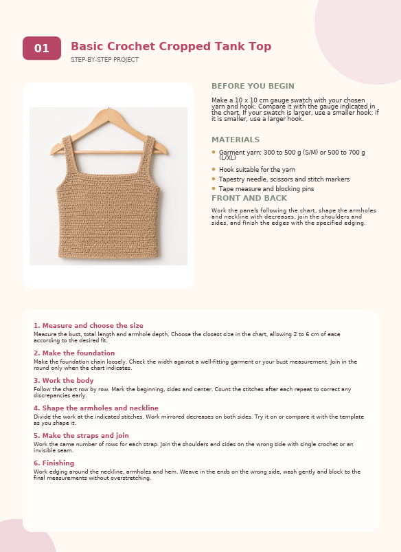 Page with photo, materials, and six project steps