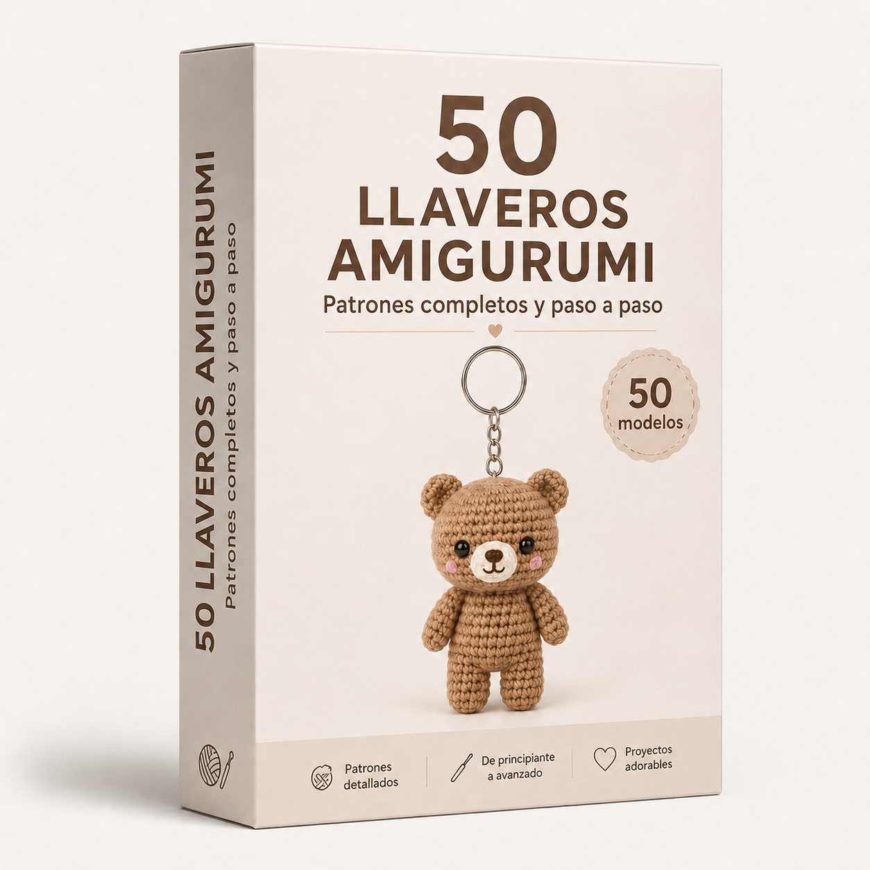 Caja del material con las páginas internas de los llaveros de amigurumi