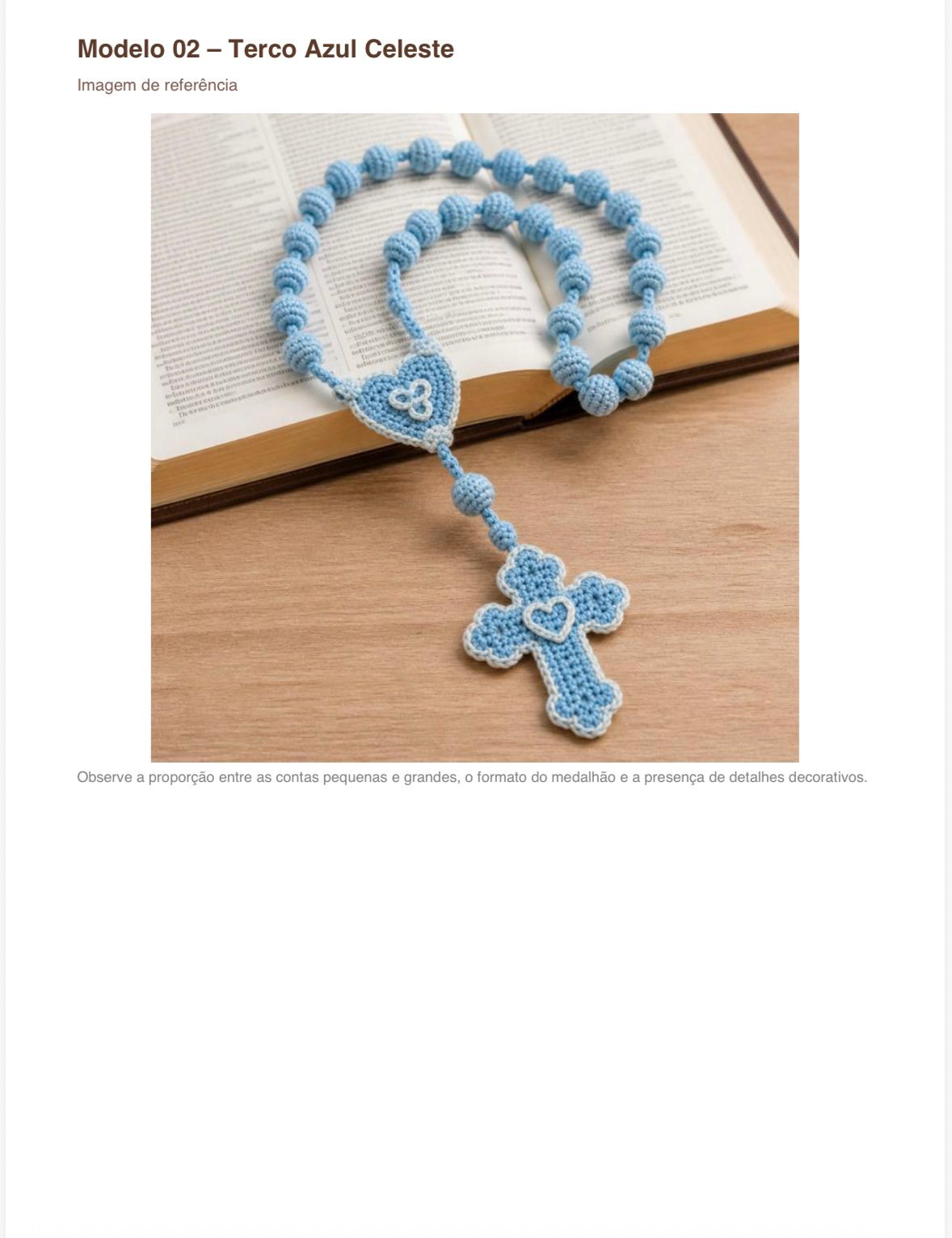 Página do guia: Modelo 02 Terço Azul Celeste com imagem de referência