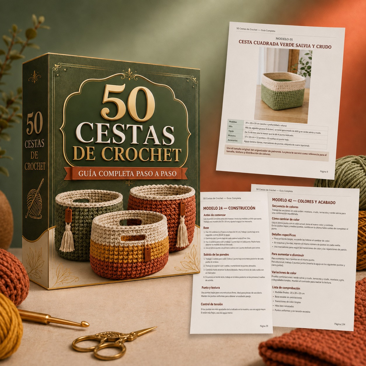 Caja de la guía 50 Cestos de Crochet con las páginas interiores de los patrones