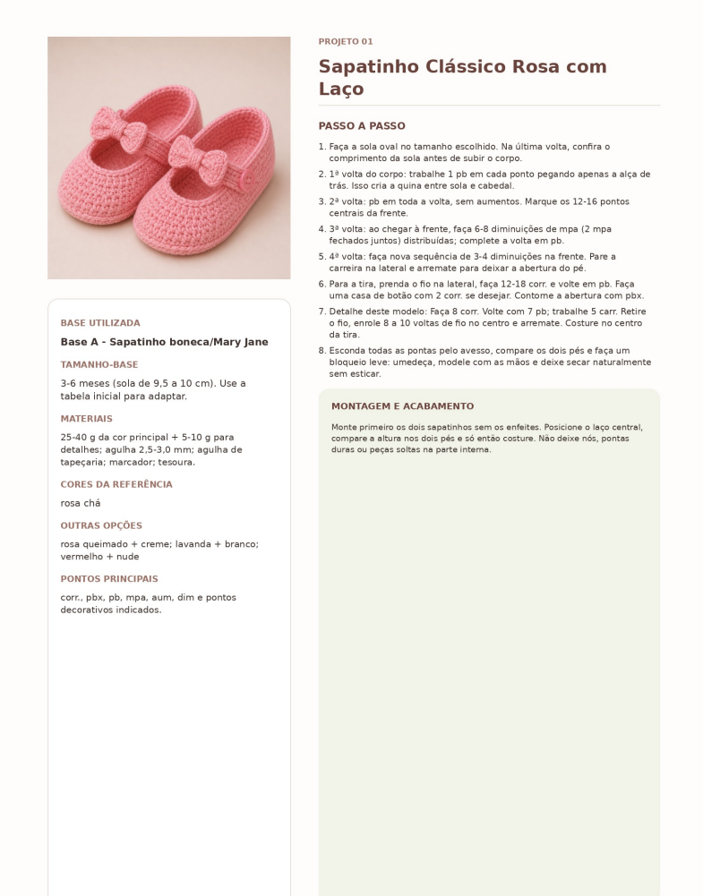 Página do guia com o modelo Sapatinho Clássico Rosa com Laço