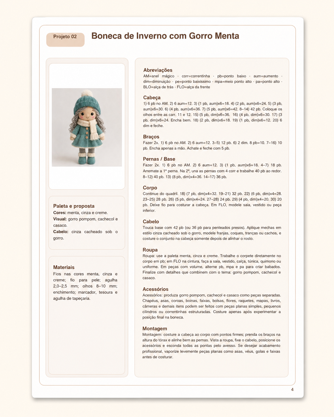 Página do PDF: Boneca de Inverno com gorro menta