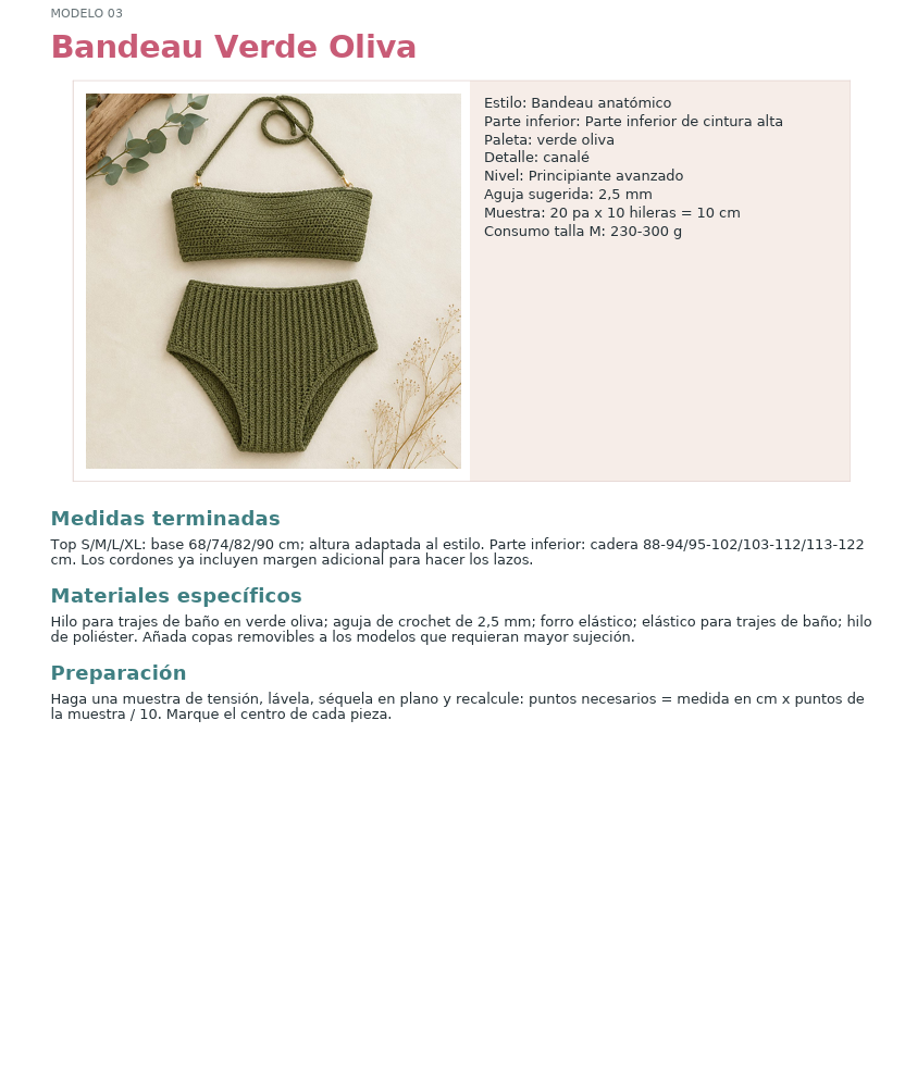 Modelo Bikini Bandeau Verde Oliva de crochet